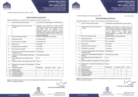 WORK EXPERIENCE CERTIFICATE NATIONAL BUILDINGS CONSTRUCTION CORPORATION Ltd (NBCC) INDIA